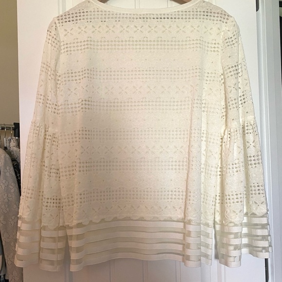 Max Studio Women Semi Sheer Ivory Long Sleeve Eyelet Blouse Size M - Picture 4 of 16